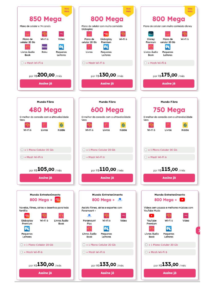 Plano Internet Disponiveis 09 Maio | PDF