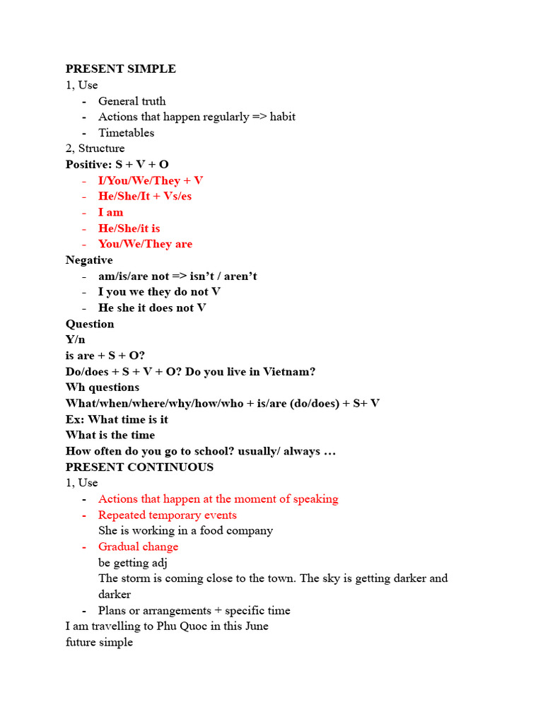 Present Simple vs. Present Continuous Guide | PDF | Language Mechanics ...