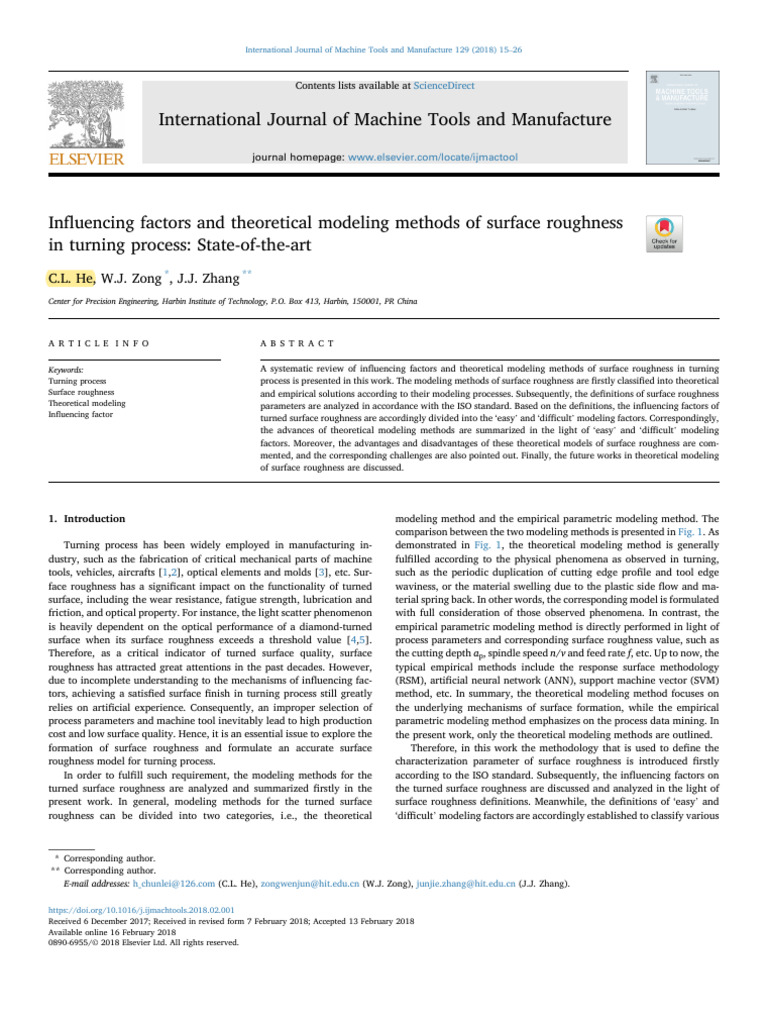 4â - Influencing Factors and Theoretical Modeling Methods of Surface ...