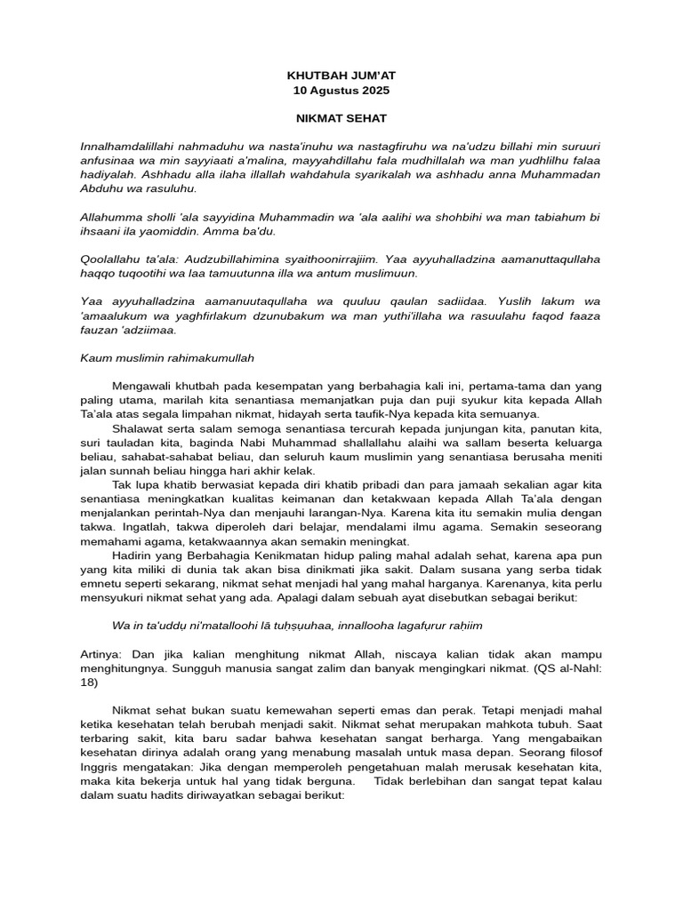 Pentingnya Mensyukuri Nikmat Sehat | PDF