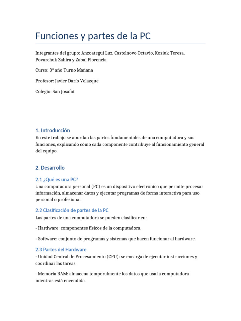 Funciones y partes de la PC | PDF