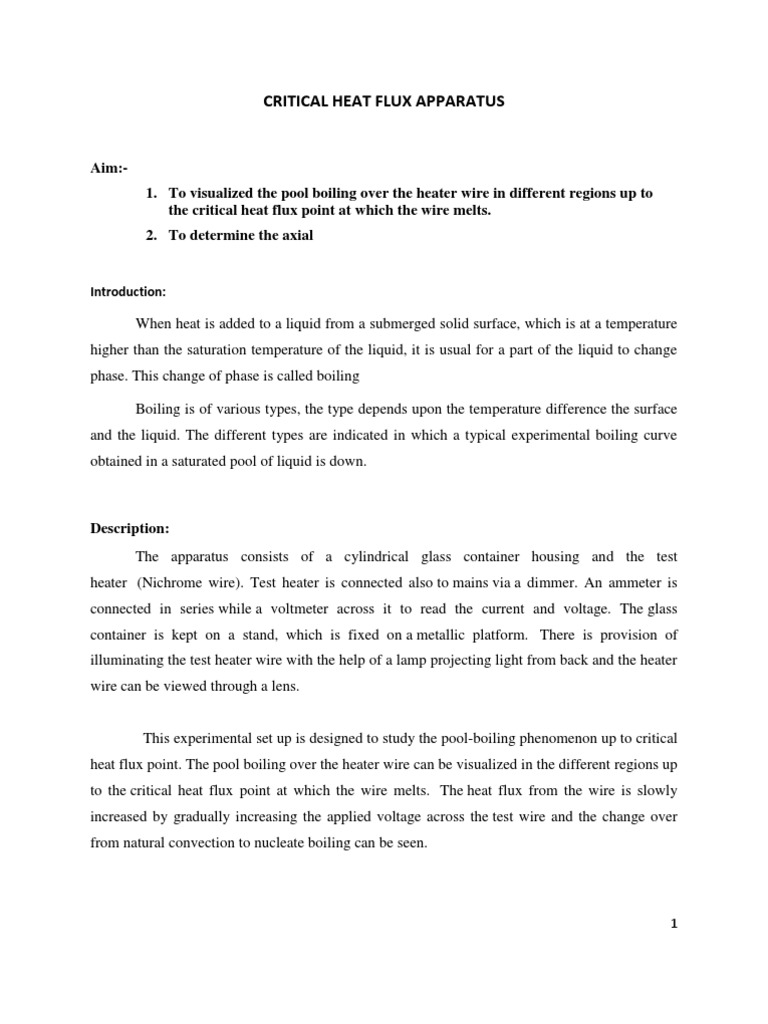 Critical Heat Flux Experiment Setup | PDF | Boiling | Heat Transfer