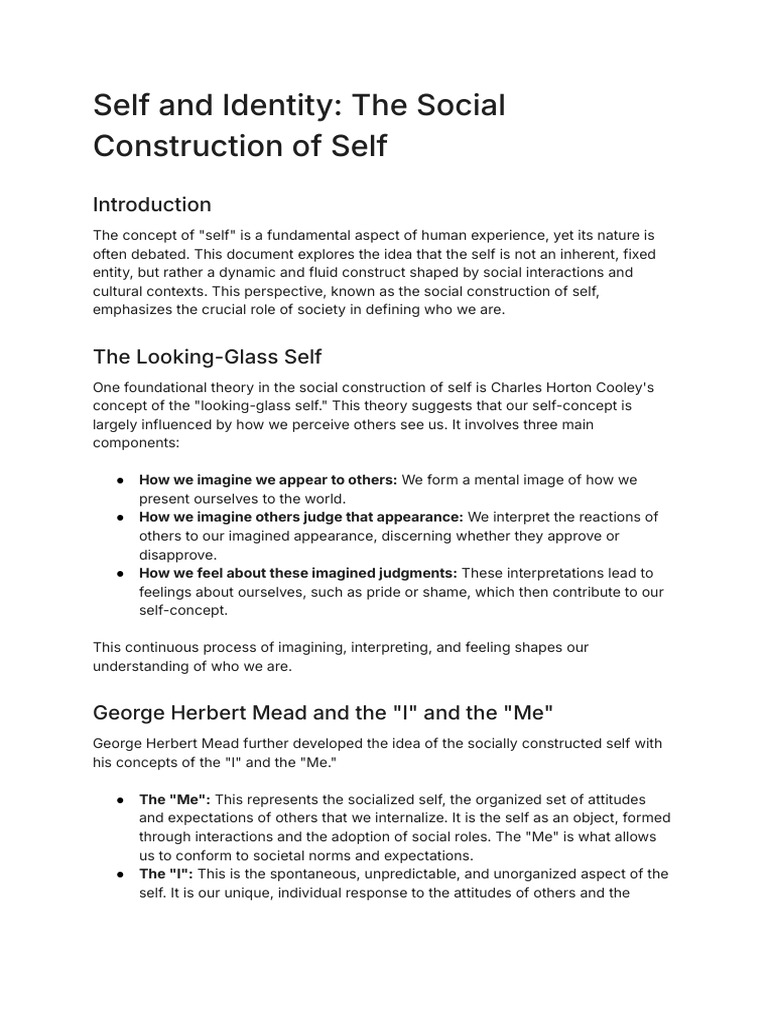 Self and Identity The Social Construction of Self | PDF | Socialization ...