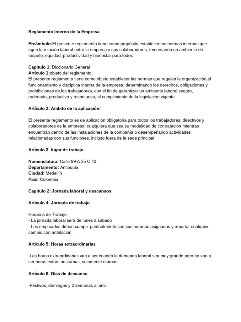 Reglamento Interno de la Empresa | PDF | Derecho laboral | Business