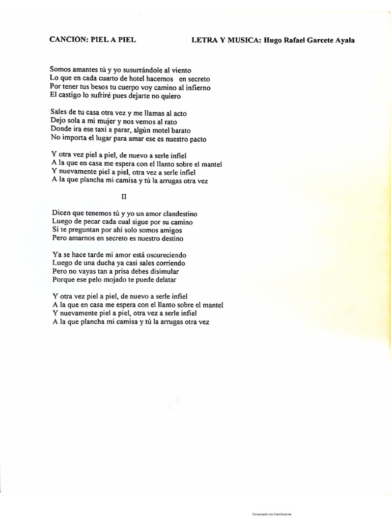 Letra Piel A Piel Hugo Garcete | PDF