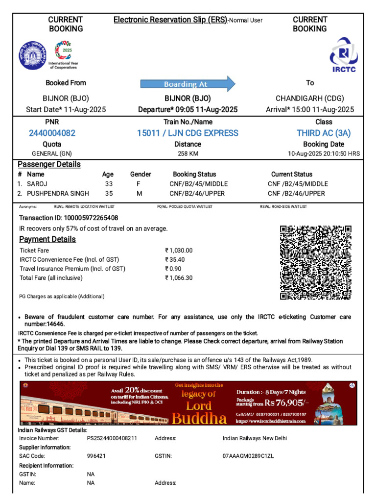 Indian Railways Booking Details and Instructions | PDF | Identity ...