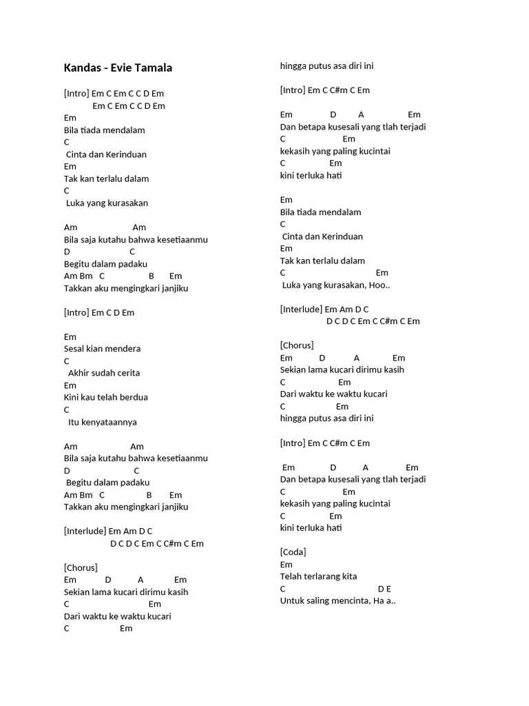Chord Lagu Cinta dan Kesetiaan | PDF