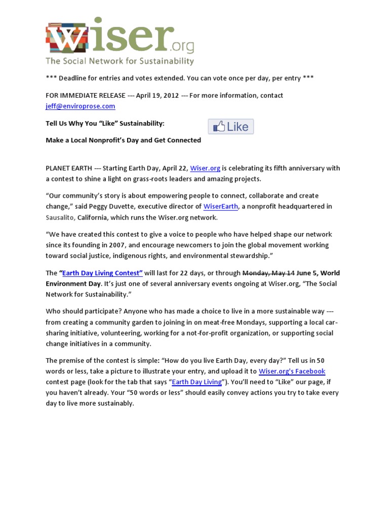 Earth Day Living Contest Announcement | PDF | Social Science