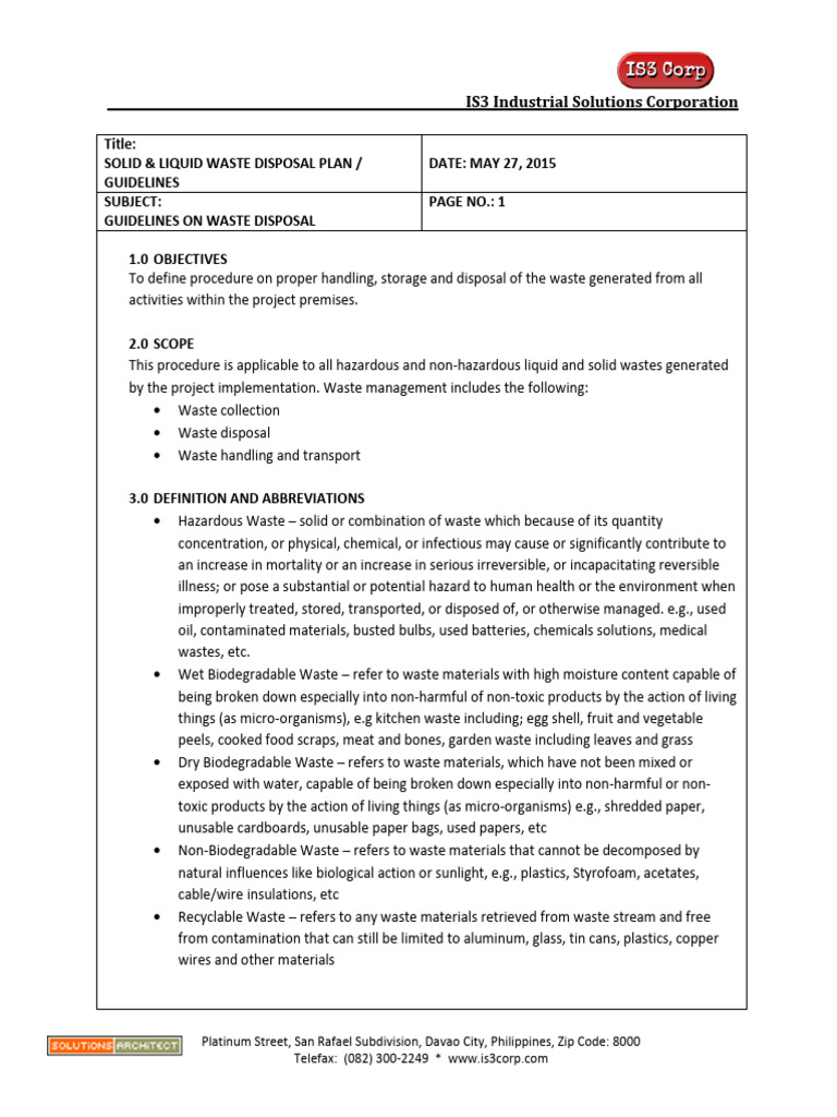 Waste Disposal Guidelines for IS3 Corp | PDF | Waste | Waste Management