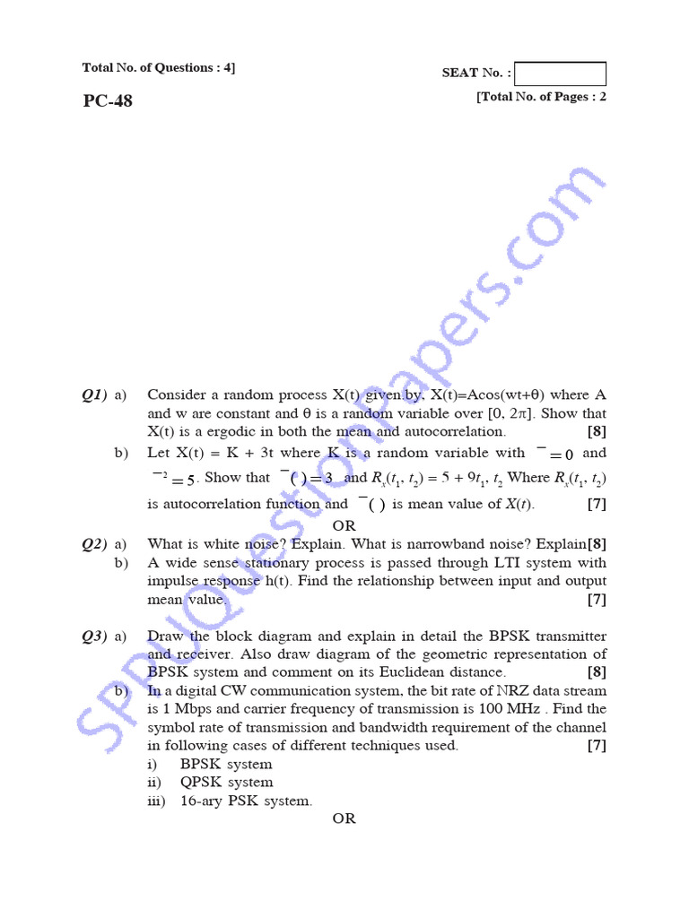 Digital Communication Exam Questions | PDF | Data Transmission ...