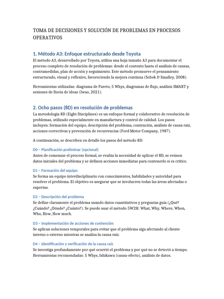 Métodos A3 y 8D en Resolución de Problemas | PDF | Toma de decisiones ...
