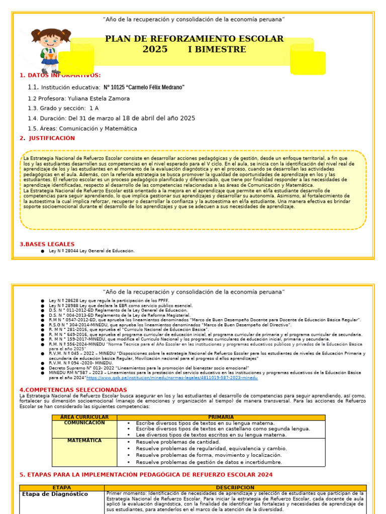 Plan de Refuerzo Escolar 2025 | PDF | Aprendizaje | Evaluación