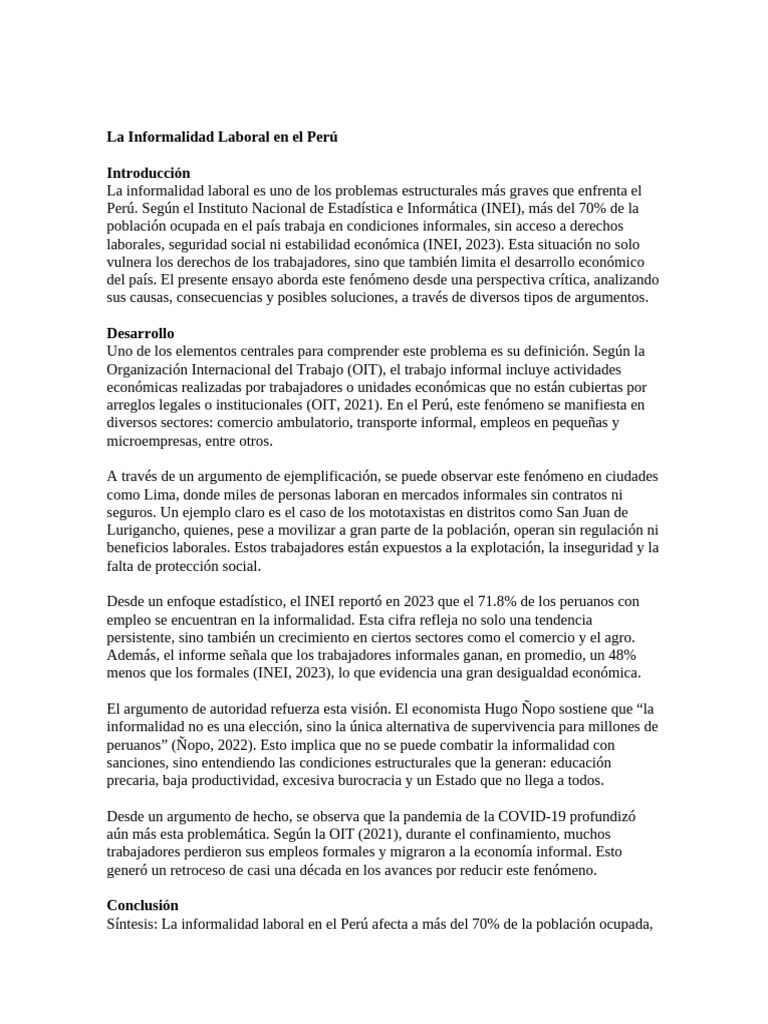 Informalidad Laboral en el Perú: Causas y Soluciones | PDF | Derecho ...
