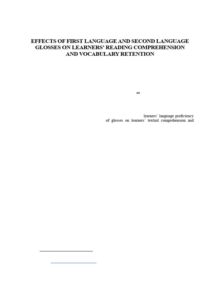 L1 vs. L2 Glosses in Reading Comprehension | PDF | Second Language ...