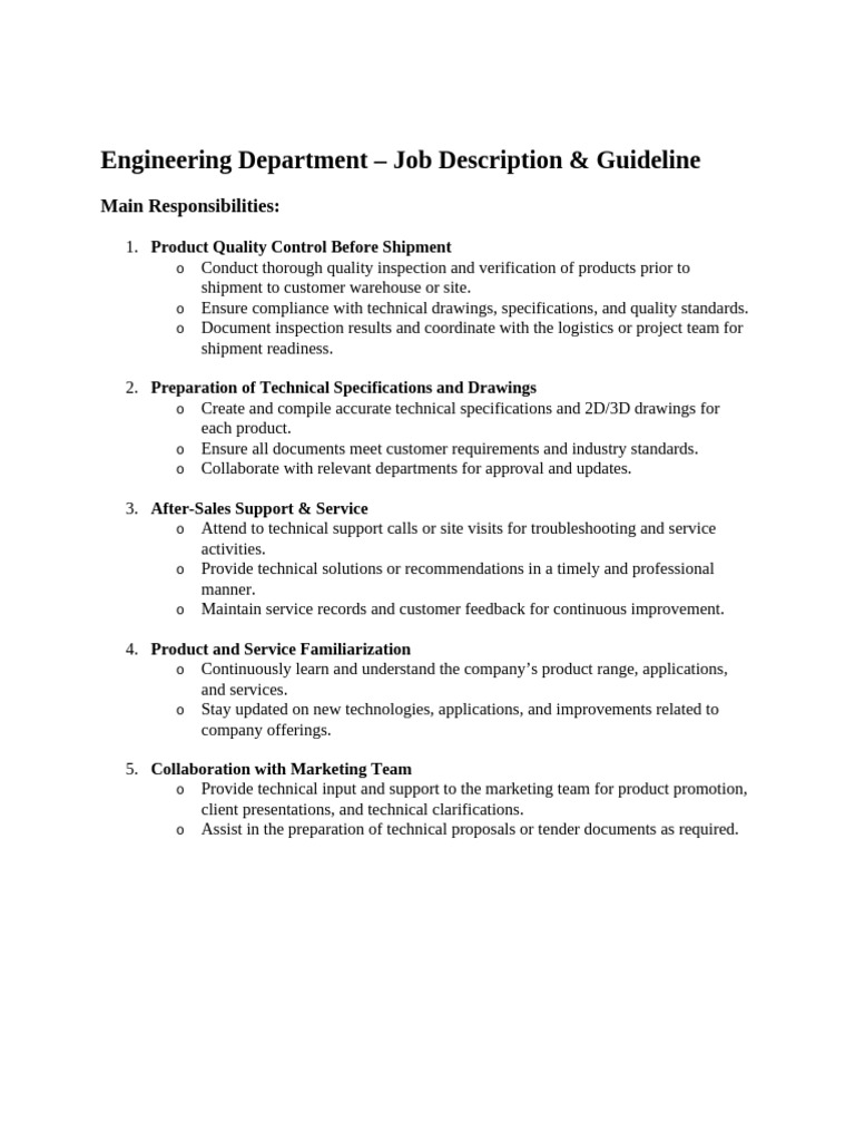Engineering Department Responsibilities Overview | PDF | Specification ...