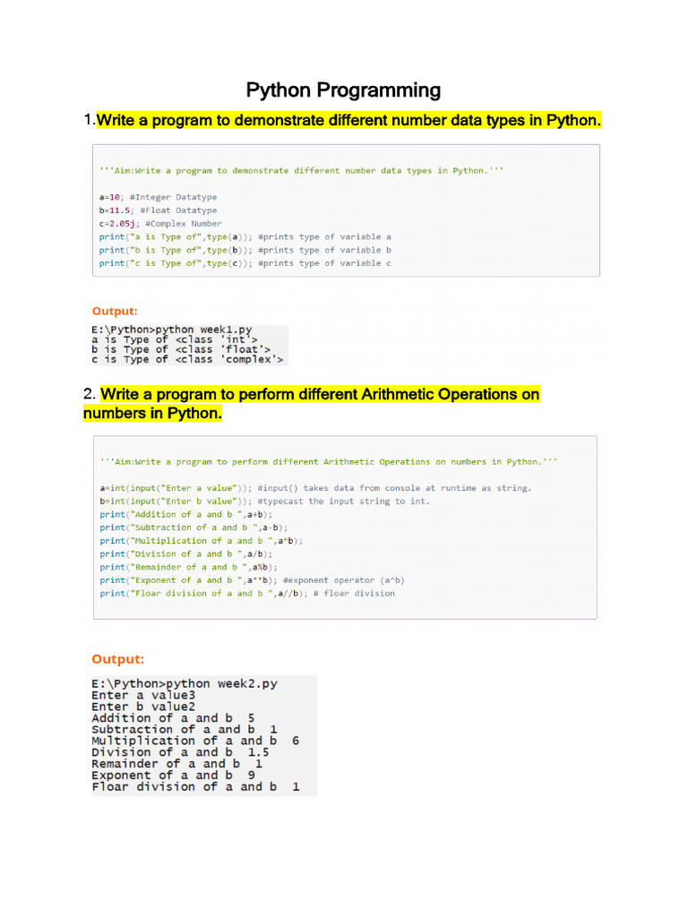 Python Progamming MT AIML 1106 | PDF | Python (Programming Language ...