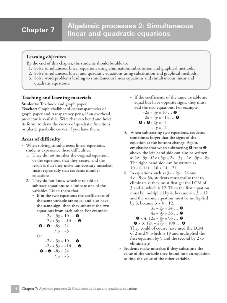 Solving Simultaneous Linear & Quadratic Equations | PDF | Equations ...
