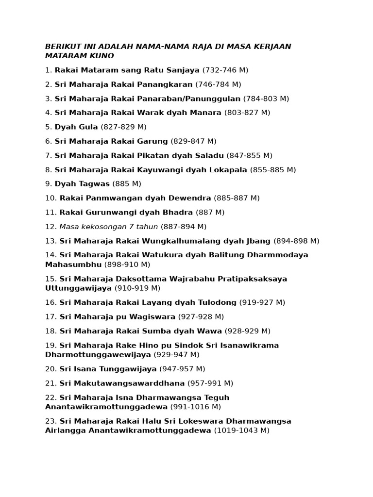 Nama Raja Mataram Kuno | PDF