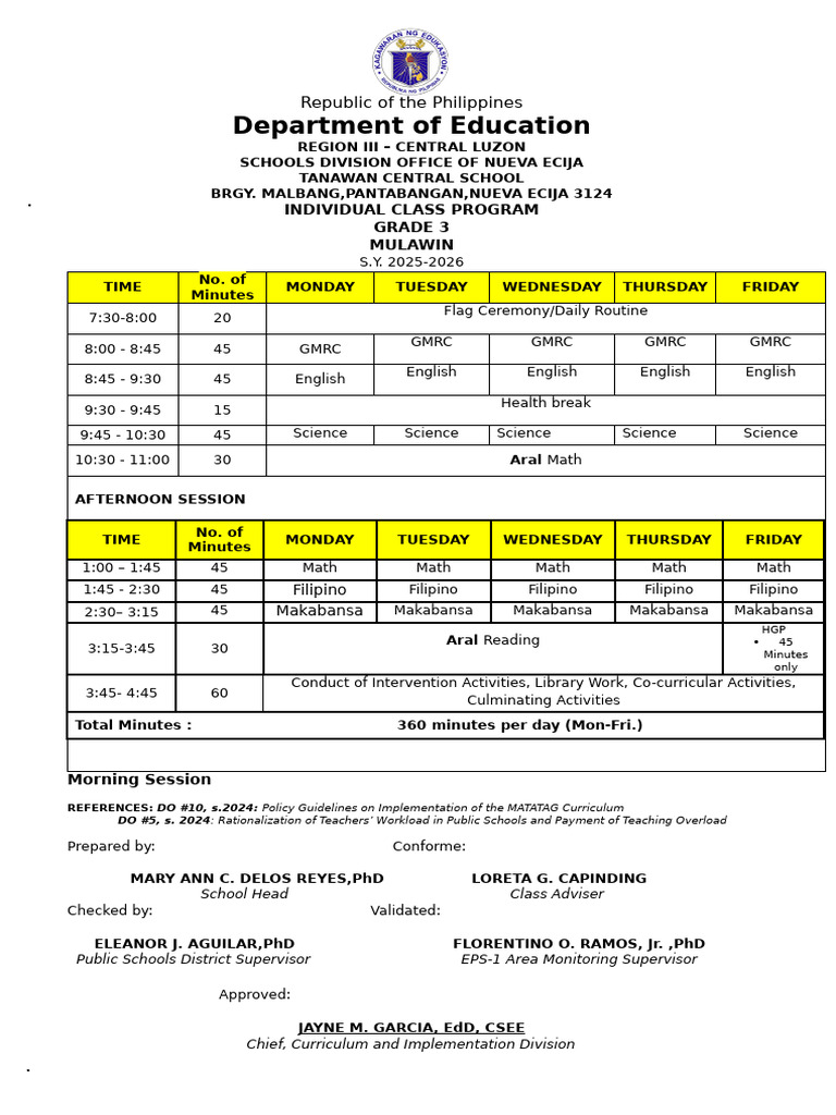 Grade 3 Individual Class Program 2025-2026 | PDF | Philippines | Asia