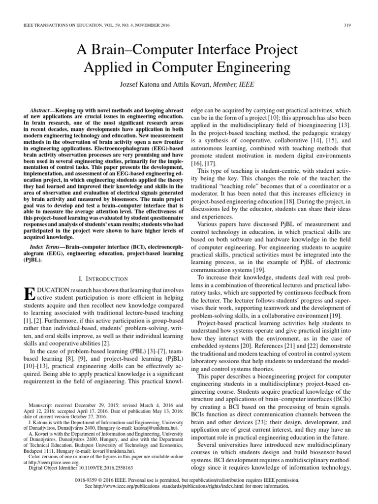 A BrainComputer Interface Project Applied in Computer Engineering | PDF ...