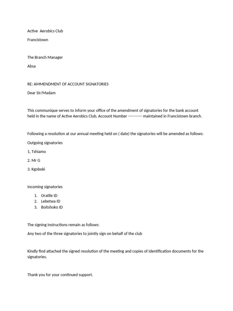 Active Aerobics Club Signatory Update | PDF