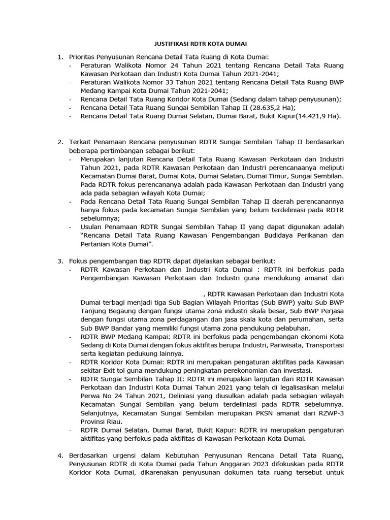 Justifikasi RDTR Kota Dumai 2023 | PDF
