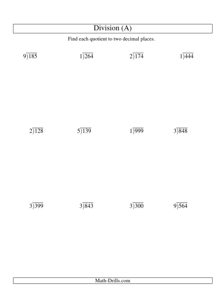 5th Grade Decimal Division Practice | PDF | Division (Mathematics ...