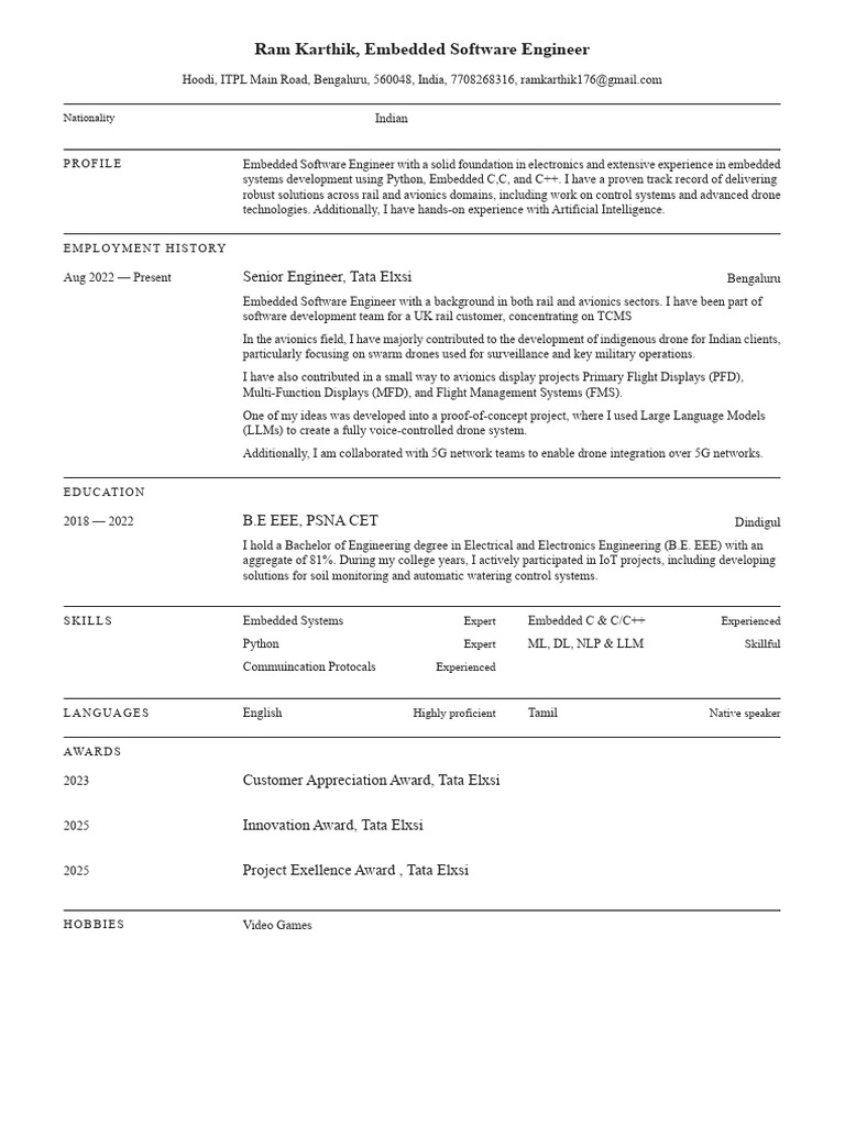 Embedded Software Engineer Profile | PDF | Computing | Computer Engineering