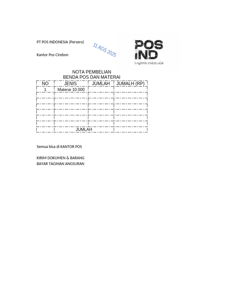 Nota Pembelian Materai Kantor Pos | PDF