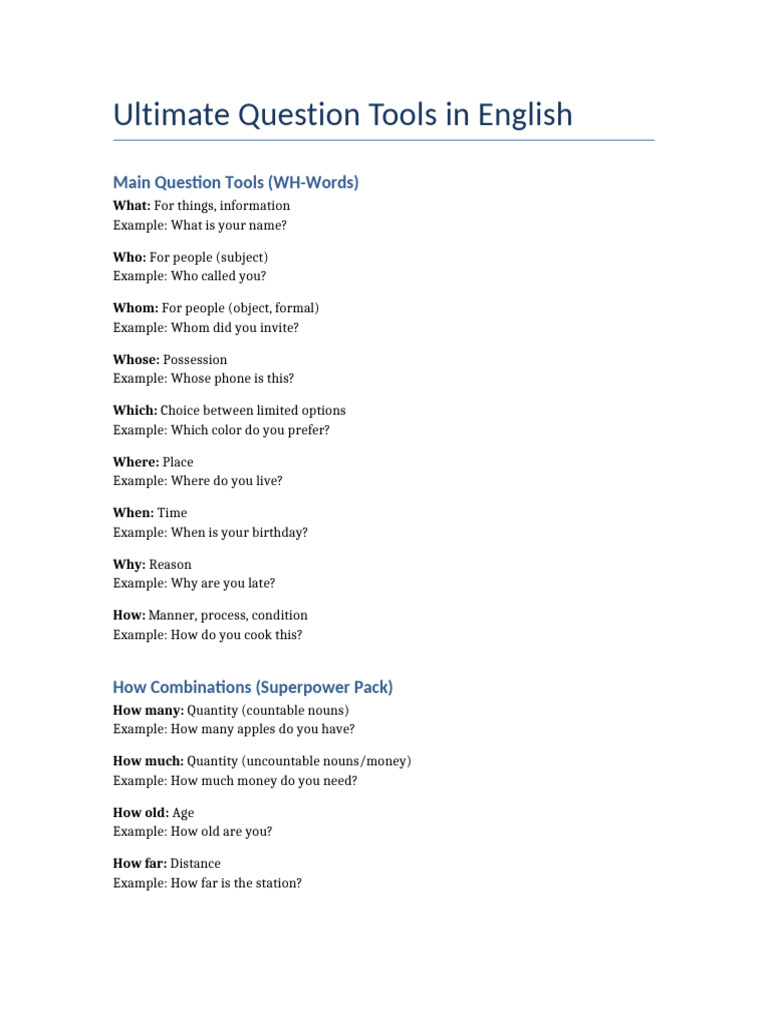 Essential English Question Tools | PDF