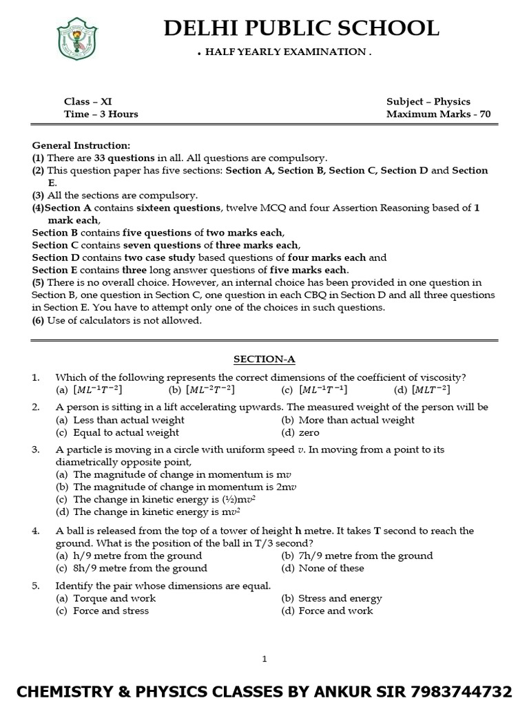 Class Xi Half Yearly Physics | PDF | Acceleration | Force