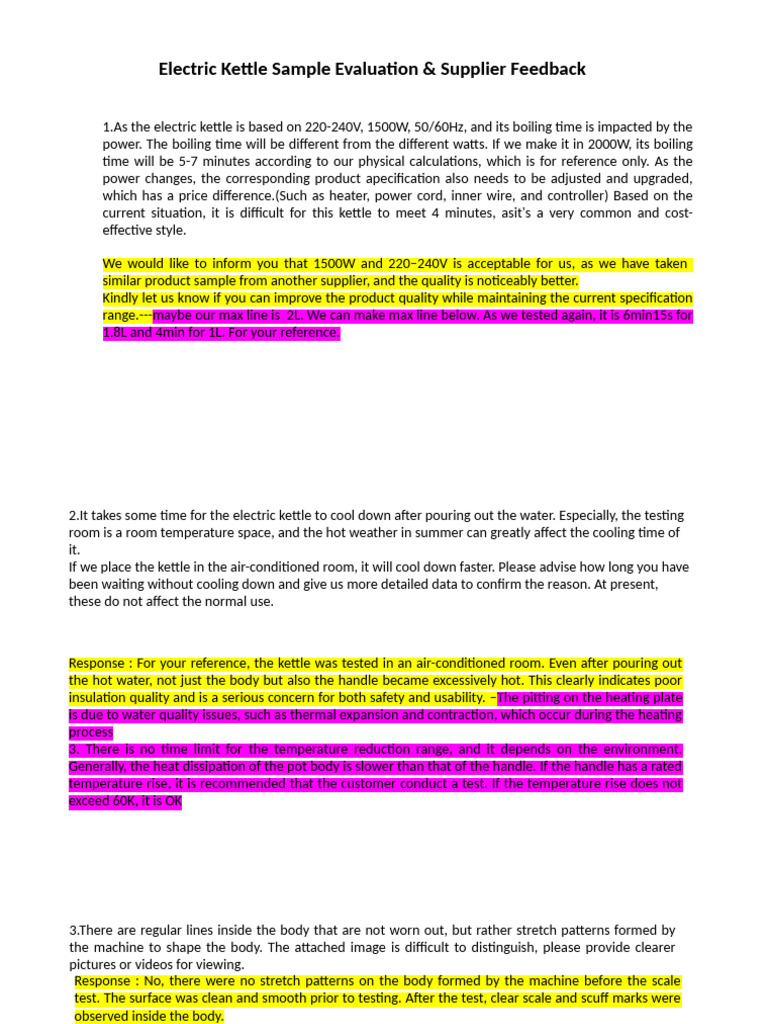Electric Kettle Quality Evaluation Report | PDF | Water | Temperature