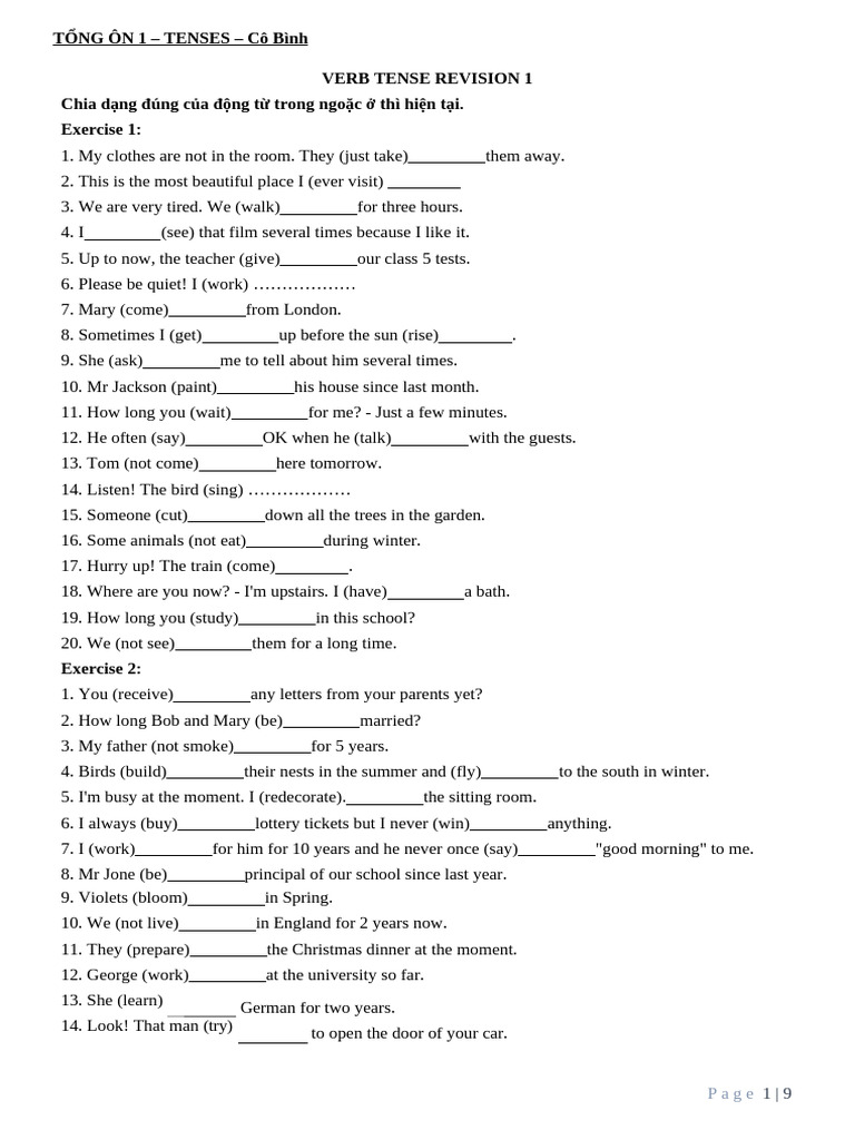 Verb Tense Revision Exercises | PDF