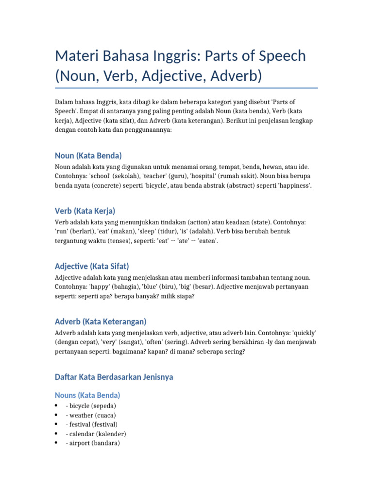 Panduan Lengkap Parts of Speech | PDF
