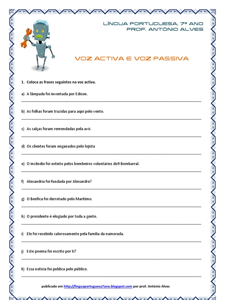 Voz Activa e Voz Passiva - Exercícios | PDF | Lazer