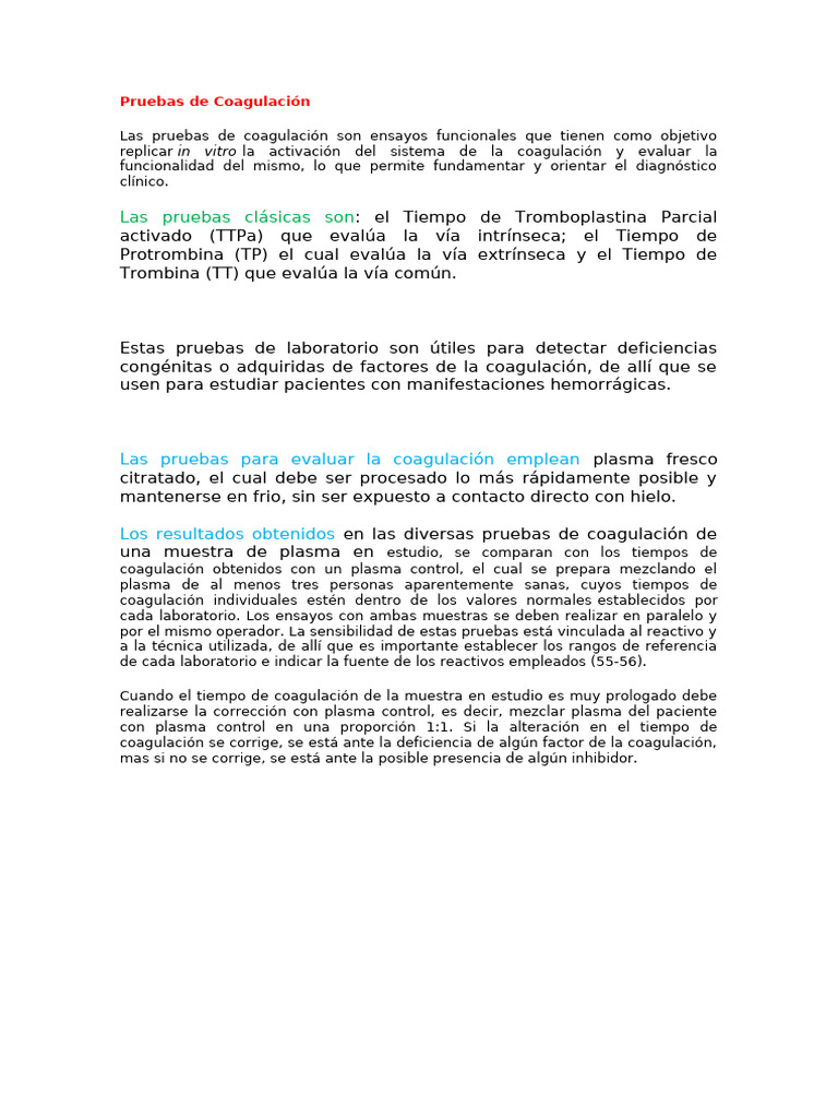 Pruebas de Coagulación: Métodos y Funciones | PDF | Coagulación | Sangre