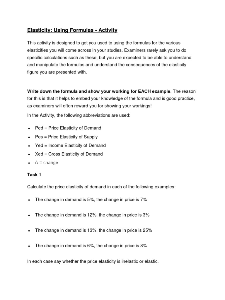 Elasticity Worksheet Pdf Price Elasticity Of Demand Demand