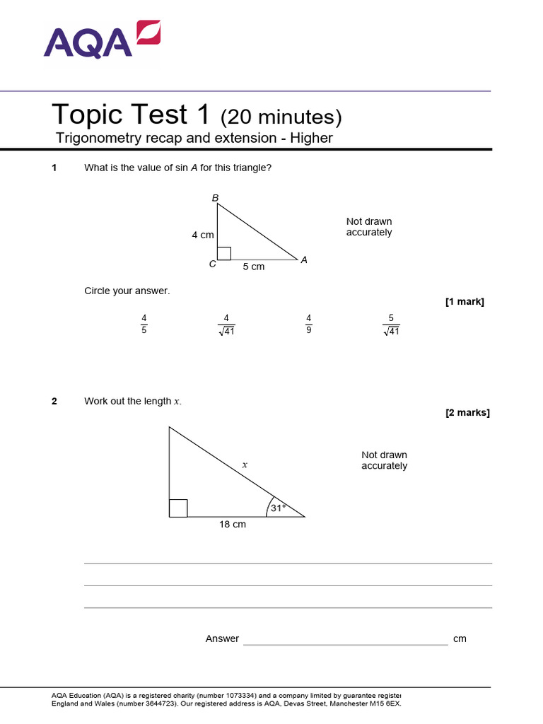 Trigonometry Practice Test - Higher Level | PDF | Mathematics | Geometry