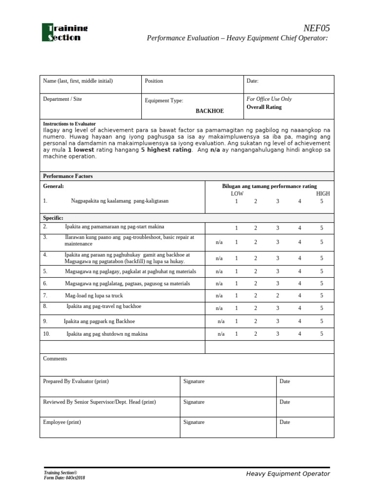Backhoe Evaluation Updated | PDF