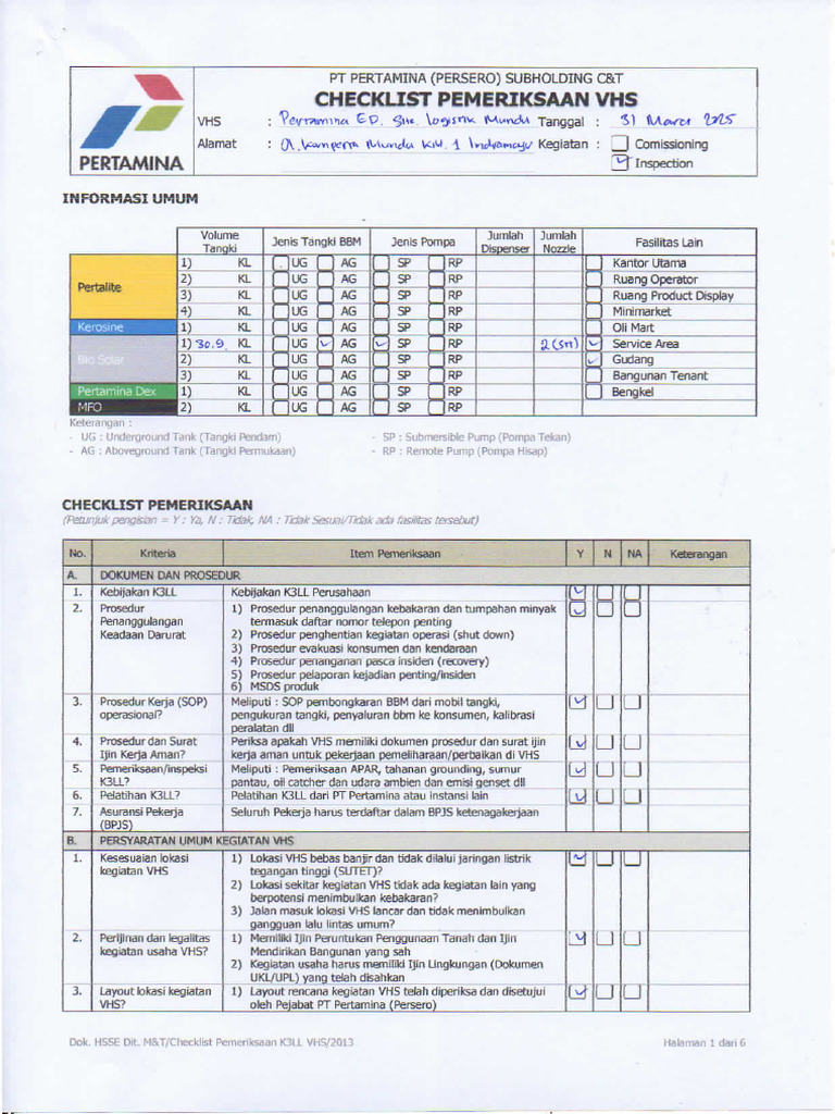 Checklist Vhs Ep (Log Mundu) Maret 2025 | PDF