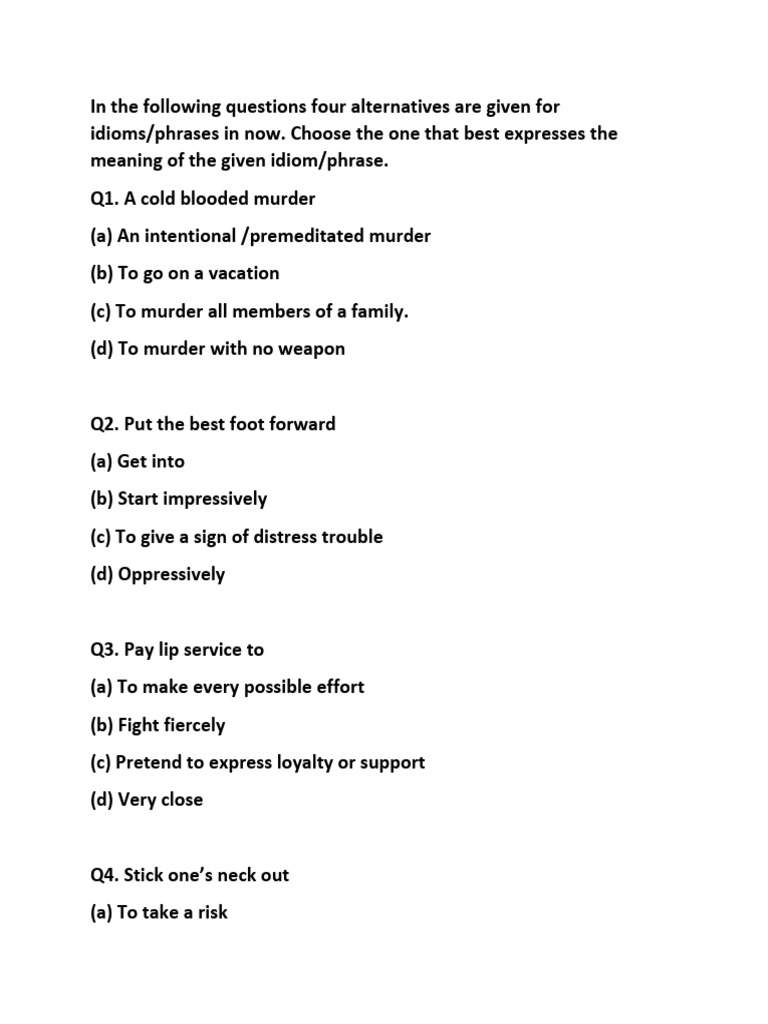 Idioms and Phrases Quiz: Test Your Knowledge | PDF