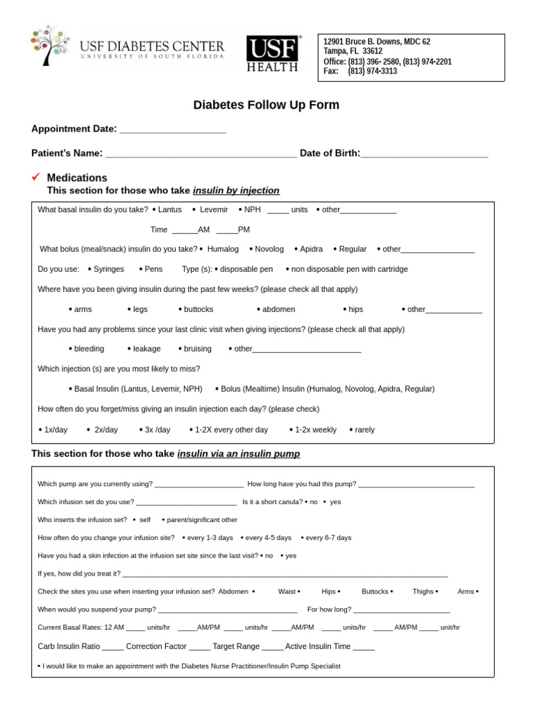 Diabetes Follow-Up Form Template | PDF | Hypoglycemia | Diabetes