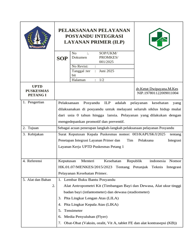 SOP Pelayanan Posyandu ILP 2025 | PDF