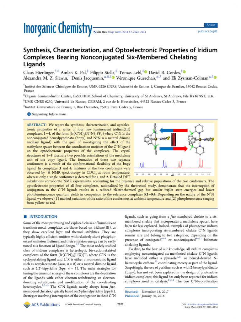 Iridium Complexes with Nonconjugated Ligands | PDF | Coordination ...