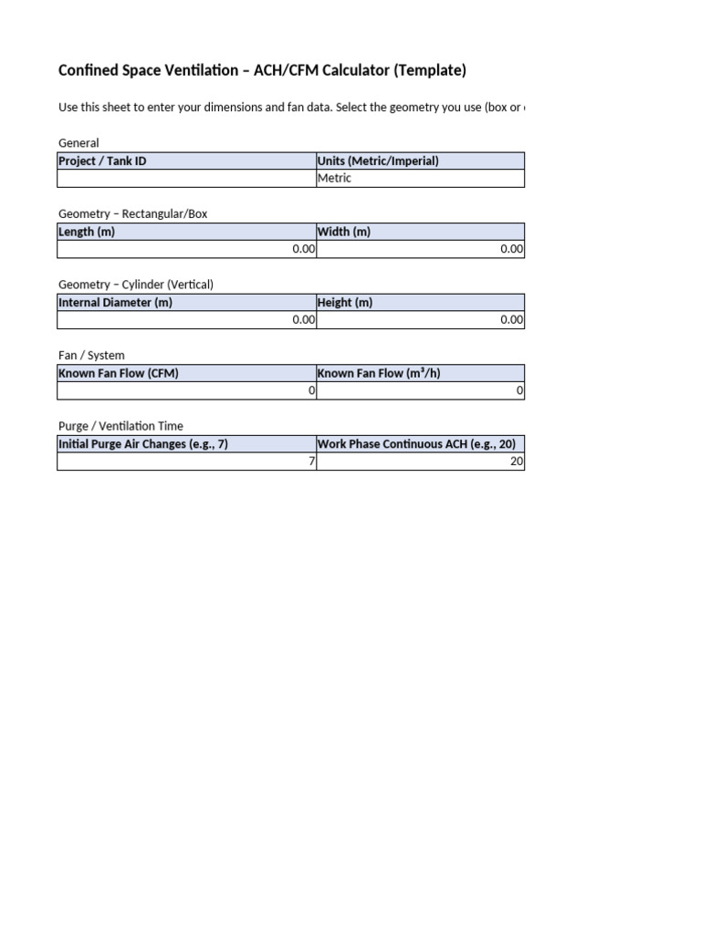 Confined Space Ventilation ACH Calculator | PDF | Ventilation ...