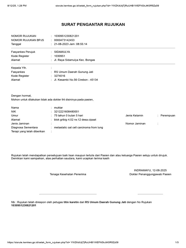Surat Rujukan Sisrute | PDF