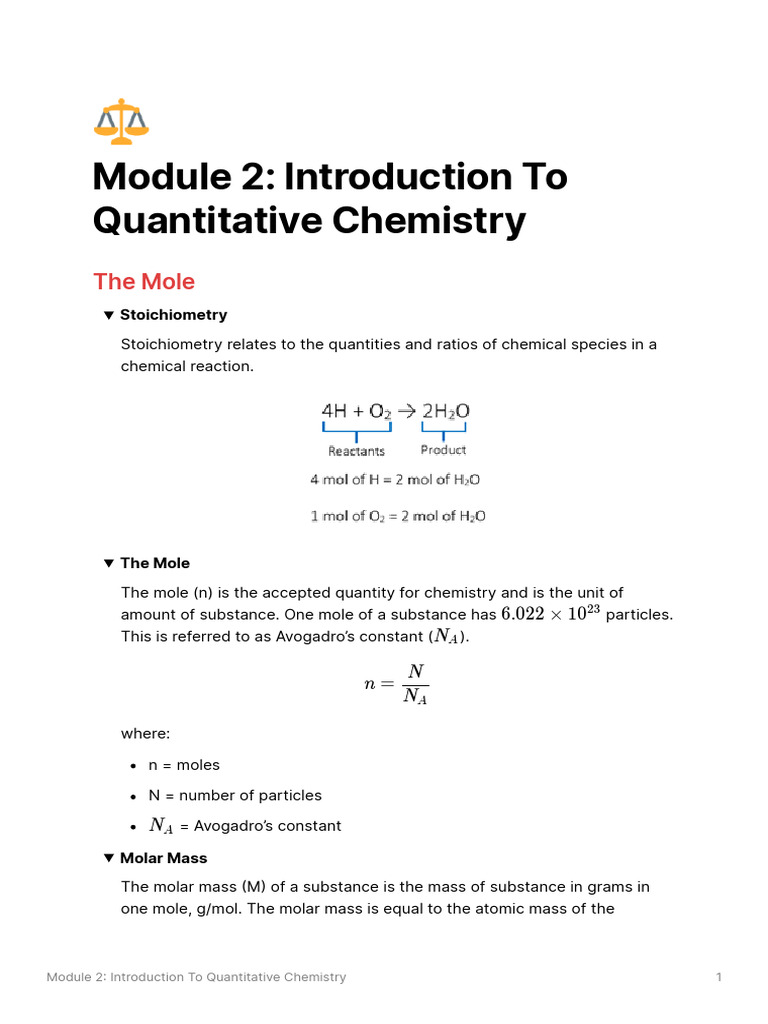 Intro to Quantitative Chemistry | PDF | Mole (Unit) | Concentration