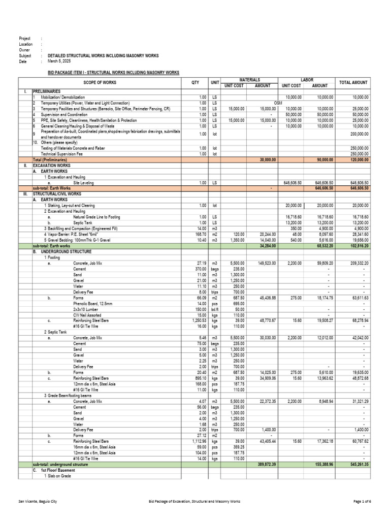 6-Storey Structural Works Bid Package | PDF | Concrete | Masonry