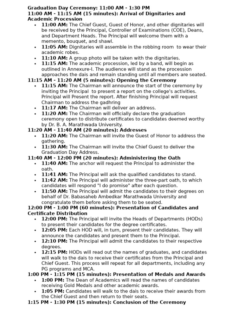 Graduation Day Ceremony Schedule 2023 | PDF