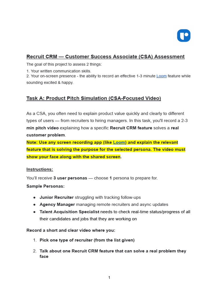 Recruit CRM CSA Assessment Guide | PDF | Recruitment